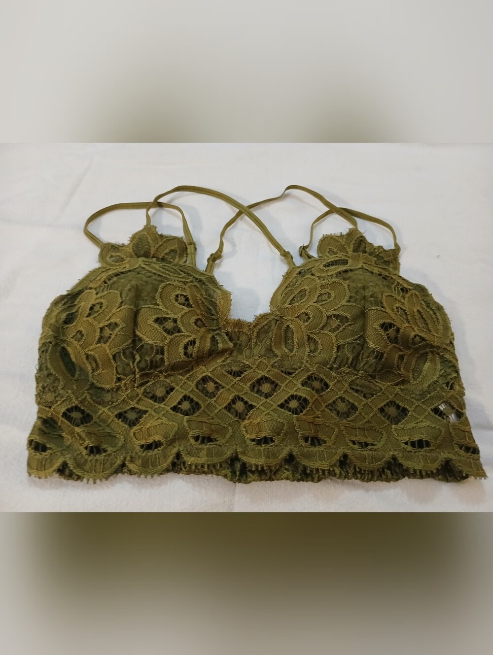 NWOT Olive Green Lace Bralette Crop Top.